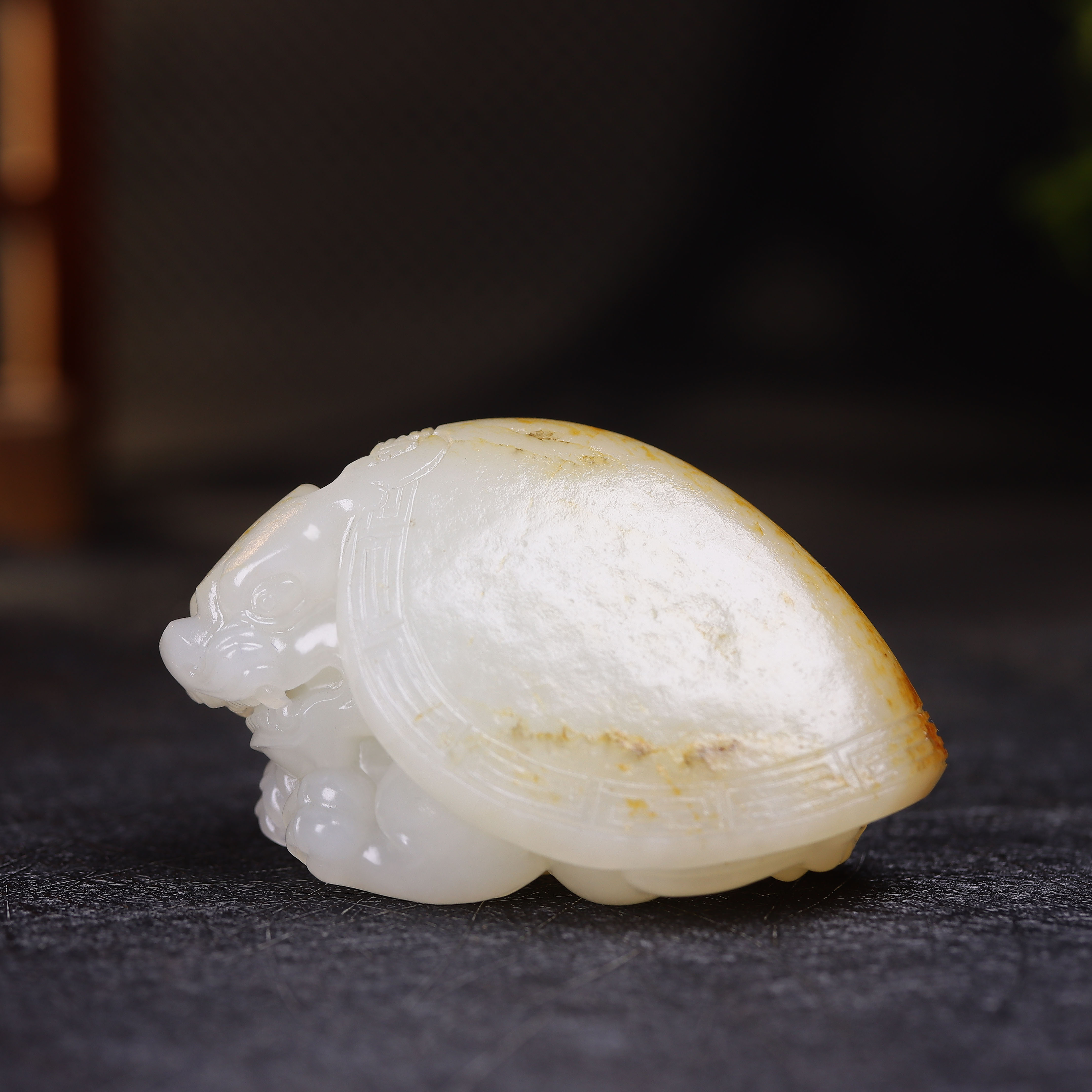(古晨珠宝) 新疆和田玉白玉籽料龙龟把件手玩摆件万寿无疆89g