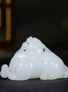 （古晨珠宝）新疆和田玉羊脂白玉貔貅把件手玩瑞兽送福61g