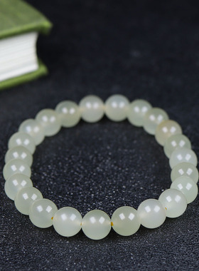 （古晨珠宝）和田玉蜂蜜水圆珠手串手链诸事如意17g7+mm