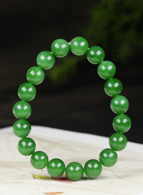 （古晨珠宝）俄罗斯和田玉粉绿碧玉圆珠手串手链29g10mm