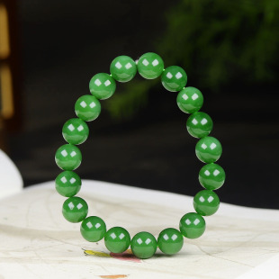 俄罗斯和田玉粉绿碧玉圆珠手串手链29g10mm 古晨珠宝