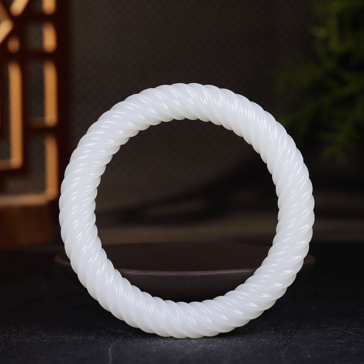 （古晨珠宝）新疆和田玉羊脂白玉麻花手镯玉镯子女镯58g57mm