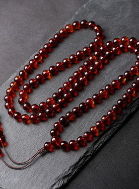 精选缅甸血丝珀108颗蜜蜡佛珠 多圈男女款圆珠手链琥珀项链天然