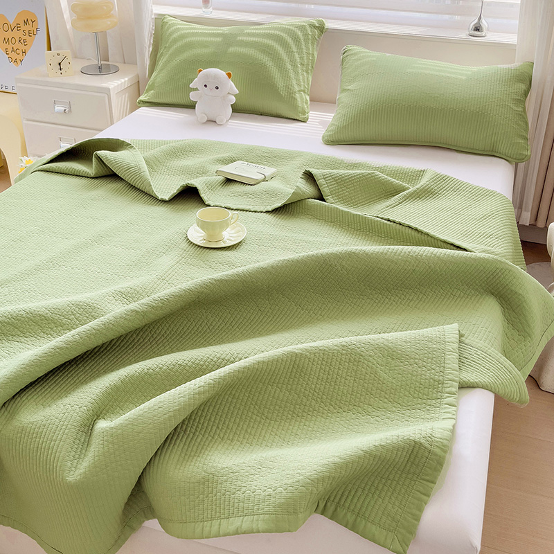 双面全棉水洗棉床盖单件四季通用纯棉纯色榻榻米床盖三件套可定制