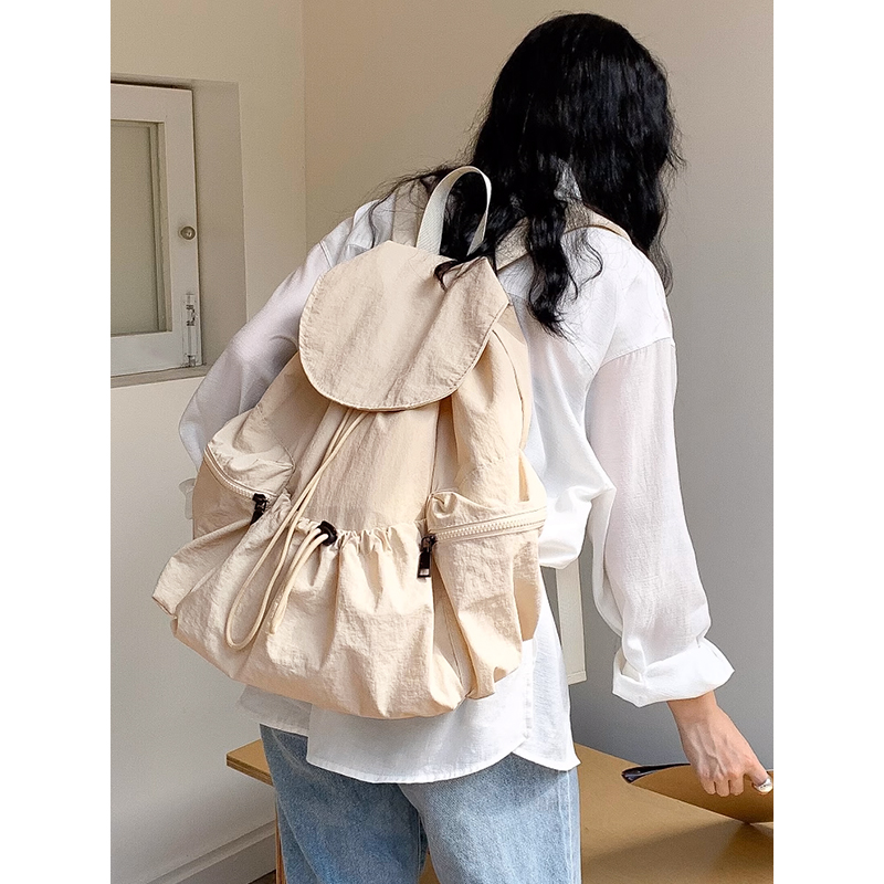 ClakaMke韩版慵懒风抽绳双肩包大容量旅行背包束口女包轻便登山包