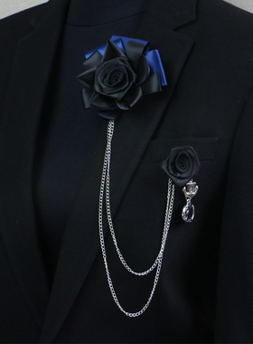 手工胸针男女款司仪胸饰西装胸花配饰 韩版玫瑰流苏胸针黑色胸花