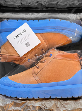 王一博同款蓝色中帮塔斯曼雪地靴男女鞋冬季皮毛一体加绒保暖棉靴