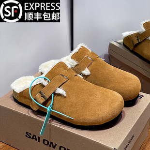 高端现货软木勃肯包头拖男女款 加绒保暖外穿一脚蹬棉拖潮 2025冬季