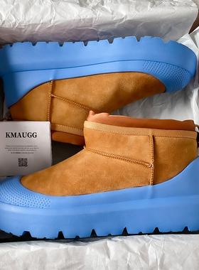 王一博同款蓝色塔斯曼雪地靴男冬季情侣厚底短靴加绒保暖外穿棉鞋