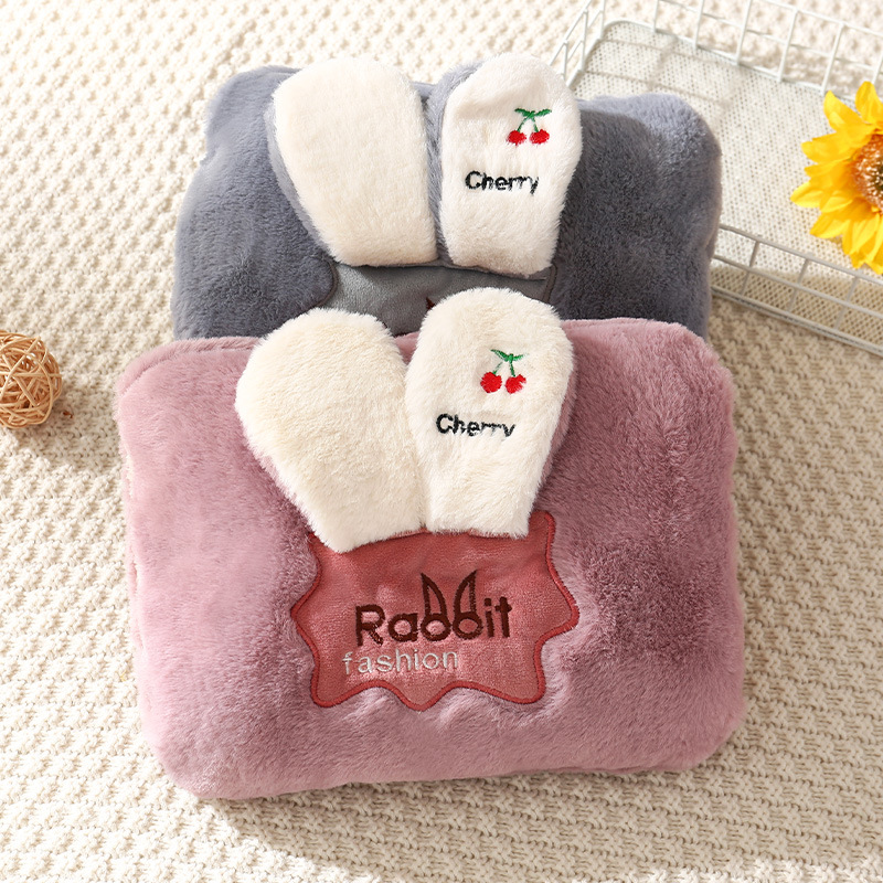 新款毛绒卡通可爱双插手布套热水袋暖手宝电暖宝暖宝套袋暖手器