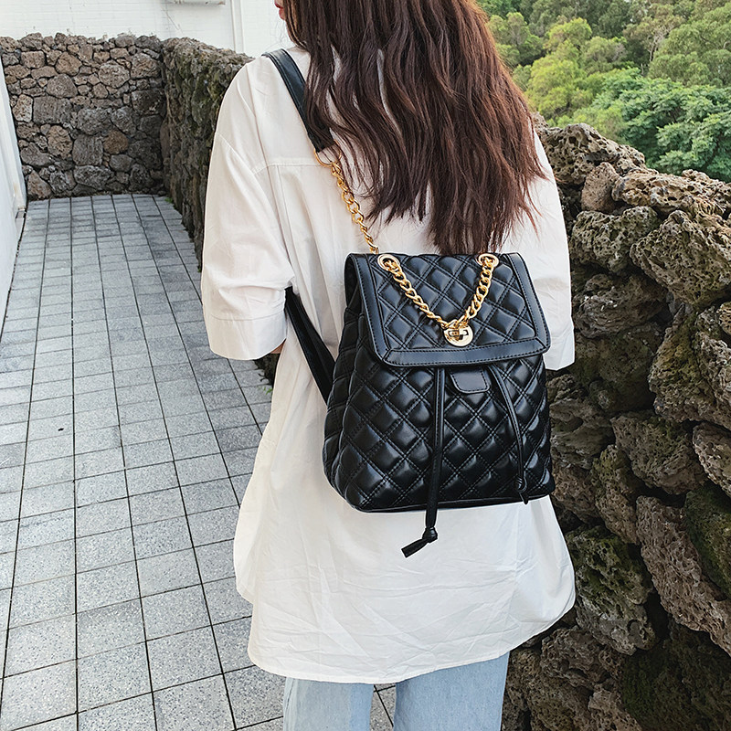 小香风菱格链条双肩包韩版书包大学女简约日系潮百搭逛街用小背包