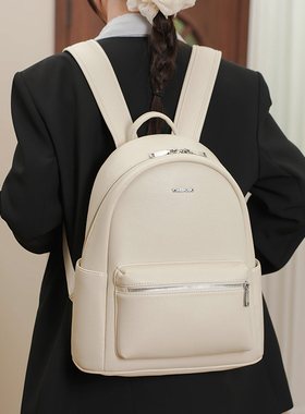 欧美风纯色极简双肩包女士通勤14寸电脑背包大容量旅游用学生书包