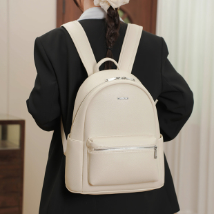 欧美风纯色极简双肩包女士通勤14寸电脑背包大容量旅游用学生书包