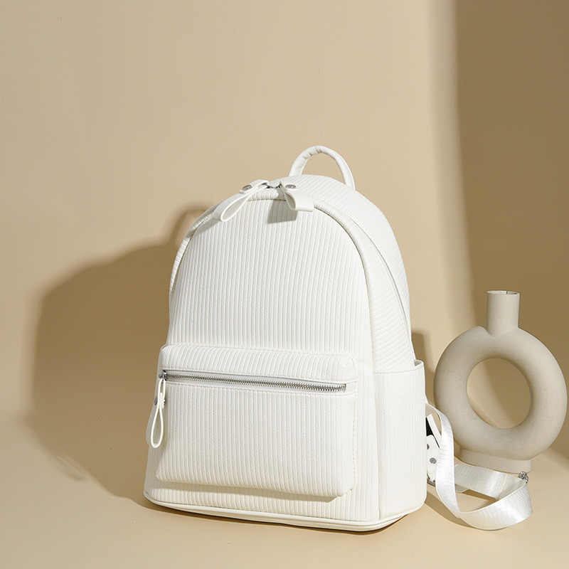 质感条纹压花双肩包校园大容量电脑背包英伦风简约时代皮质旅行包