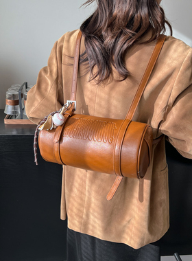 日系忍者圆筒双肩包高级感笔袋形法棍包女士多功能腋下单肩包