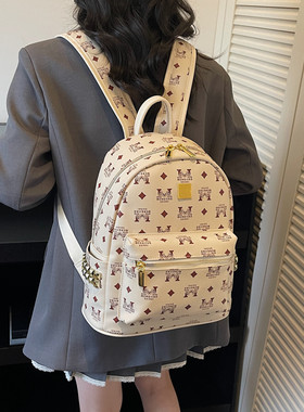 欧美风字母印花双肩包女短途出行学院风皮质书包适合旅游的小背包