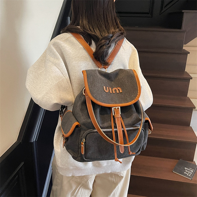 美式工装帆布双肩包高颜值翻盖旅行背包女今年流行的百搭网红书包