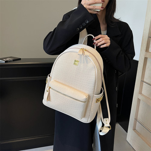 超火的石头纹书包女双肩包可放电脑压花大容量上课书包商务用背包