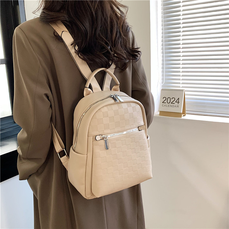 简约棋盘格双肩包韩国通勤背包
