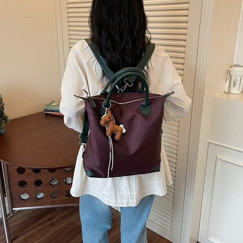 法国小众设计撞色双肩包女大容量通勤上课书包轻量化外出旅行背包