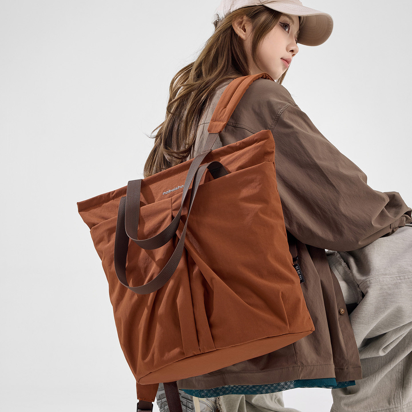 欧美风松弛感双肩包女多功能单肩托特包大容量轻便带娃旅行妈咪包