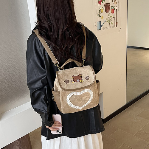 卡通豹纹时尚小背包女学生逛街流行小熊双肩包女学院风甜美小背包