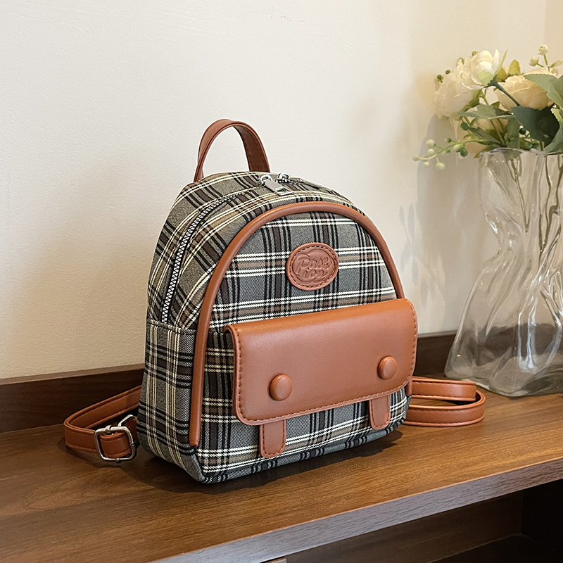 日式原创时髦饭团双肩包女2025新款格纹小背包超火的精致迷你书包