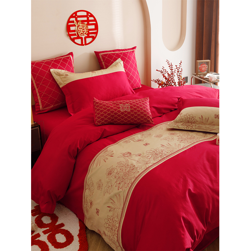 双色拼接100支长绒棉纯棉刺绣