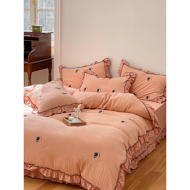 公主风夹棉纯棉四件套夏被空调被两用高端春秋被床单被套床上用品