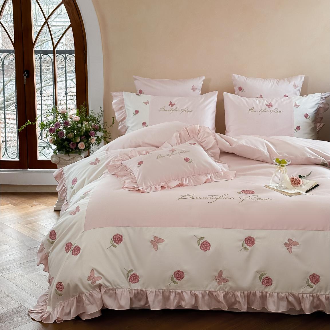 少女心法式100S长绒棉全棉四件套