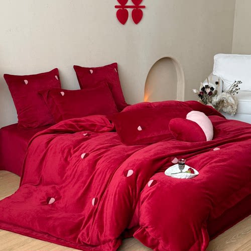 少女心冬季牛奶绒婚庆四件套