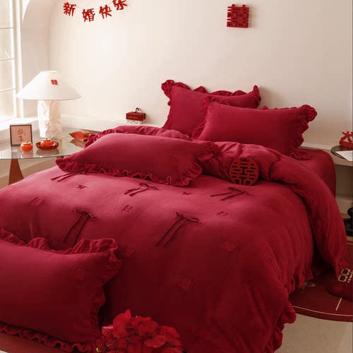 法式浪漫婚庆冬季牛奶绒四件套