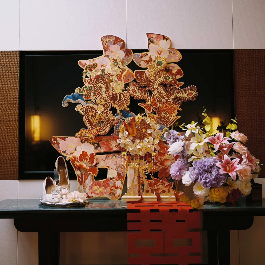 立体刺绣龙凤喜-立体双面卡扣喜