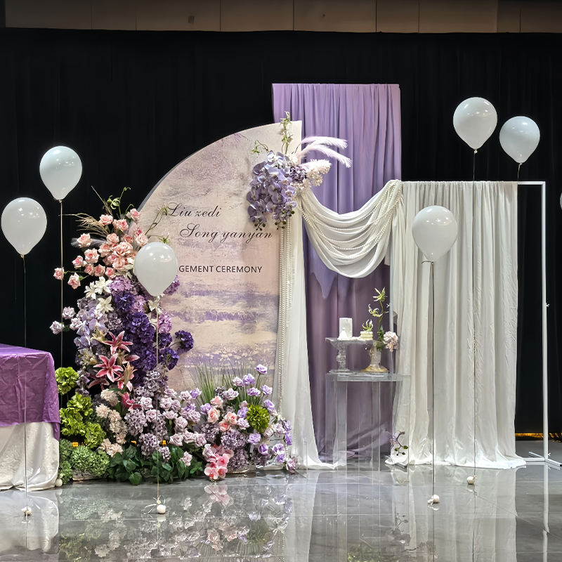 紫色唯美小众油画风订婚宴婚礼背景婚礼kt板摆件背景墙用品大全套