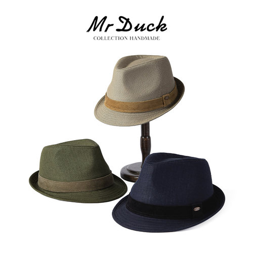 mrduck高货亚麻卷边礼帽