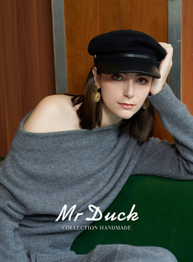 mrduck定制面料软糯羊毛平顶鸭舌帽贝雷帽女士新款大牌报童帽春秋