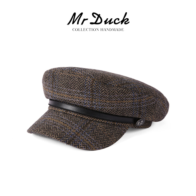 复古显脸小羊毛粗花呢报童帽女