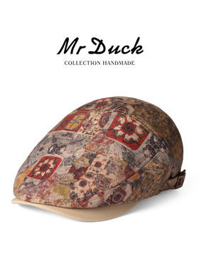 mrduck翡冷翠 今年流行复古云缂纱印花鸭舌帽女 高智感穿搭帽子新