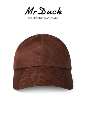 mrduck奢品级 老钱风桑蚕丝帽子女 提花红云香云纱防晒鸭舌棒球帽