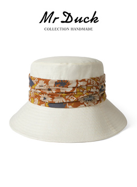 mrduck奢品级 进口亚麻圆脸帽子女显脸小 户外轻薄防晒渔夫帽子春