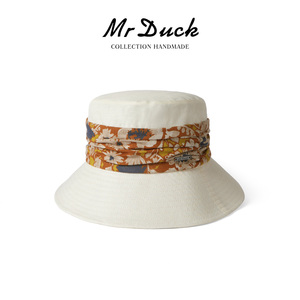 mrduck奢品级 进口亚麻圆脸帽子女显脸小 户外轻薄防晒渔夫帽子春