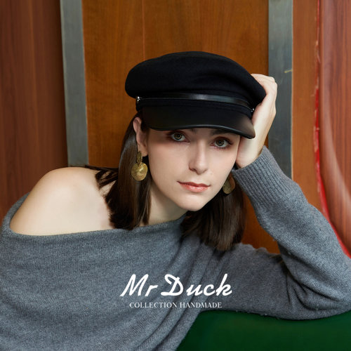 mrduck软糯羊毛拼接小羊皮报童帽