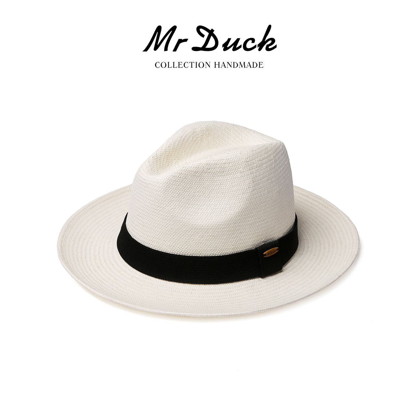 mrduck手工编织巴拿马草帽男夏绅士遮太阳帽白色礼帽女士防晒帽子