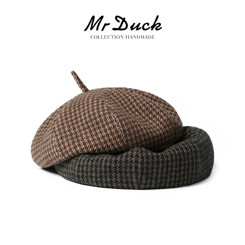 法式复古羊毛粗花呢贝雷帽