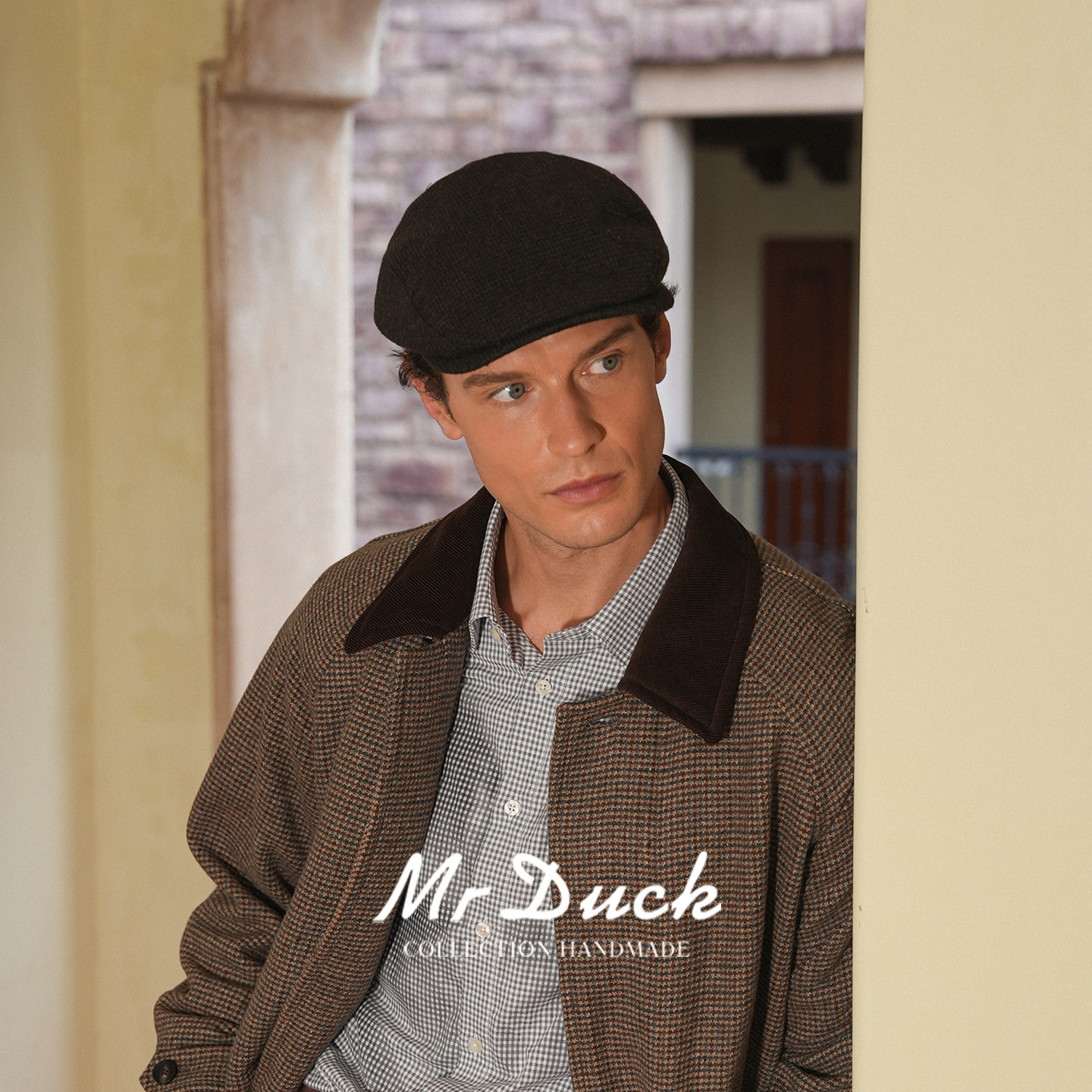 mrduck设计师新款千鸟格鸭舌帽男