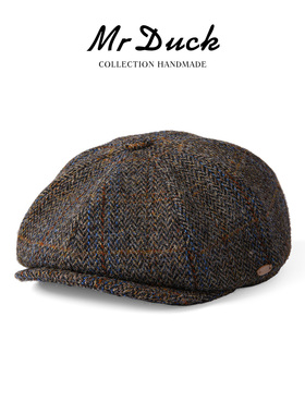 mrduck进口英国Harris Tweed羊毛八角报童帽贝雷帽大头围鸭舌帽子