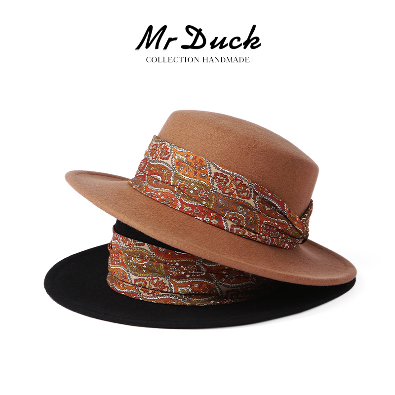 日本进口印花织带复古法式平顶帽