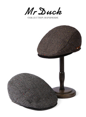 mrduck鸭舌帽  高克重羊毛混纺粗花呢老钱风中老年人帽子大小头围