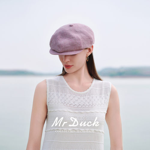mrduck2026设计师新款亚麻报童帽
