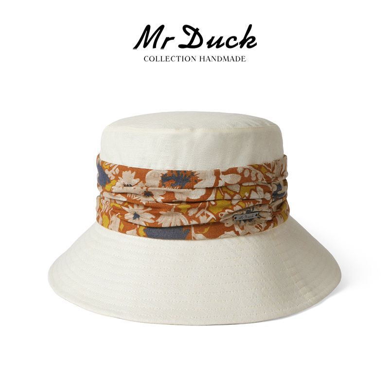 100%进口亚麻老钱风防晒渔夫帽